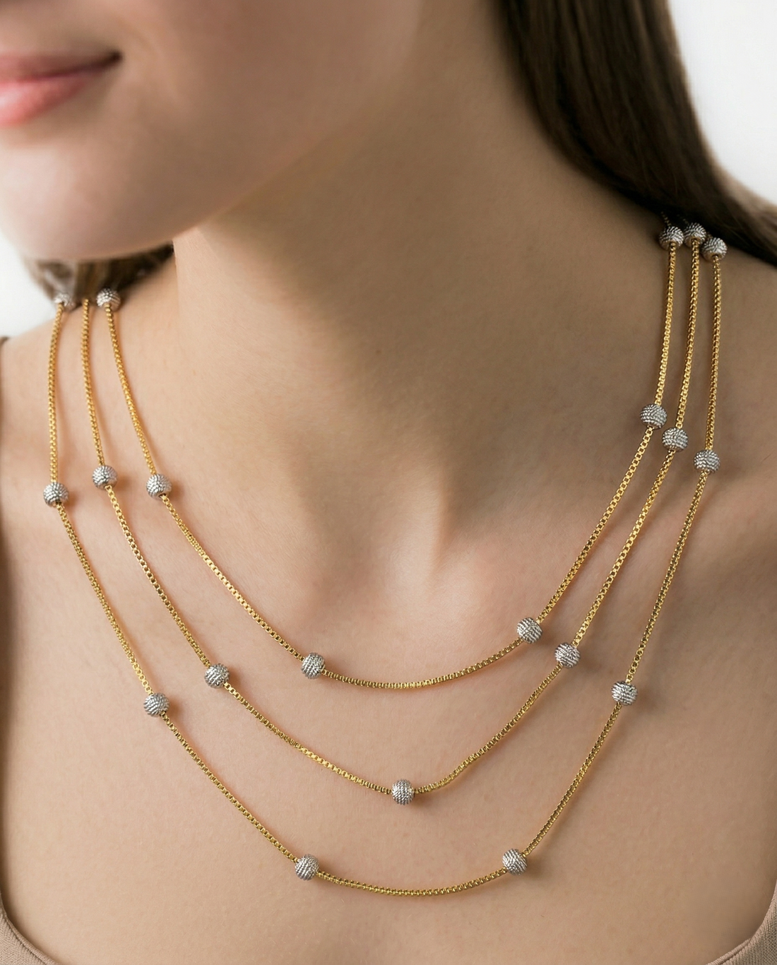 Italian Multi Layer Beaded Premium Layered Chain for Women | Dual Tone