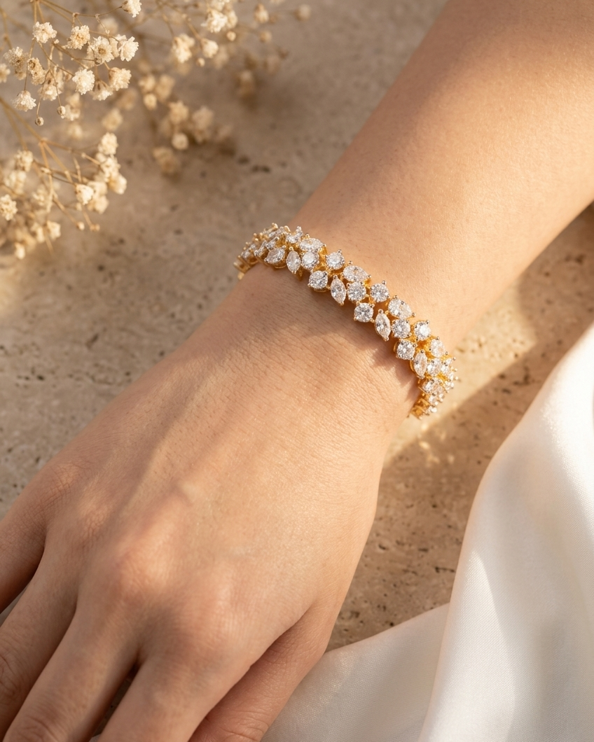 Diamond Look Tennis Bracelet  Gold Plated CZ Bracelet for Women