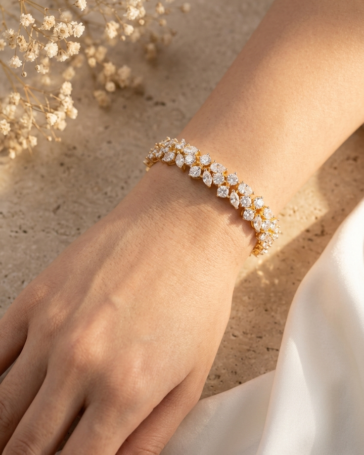 Diamond Look Tennis Bracelet  Gold Plated CZ Bracelet for Women