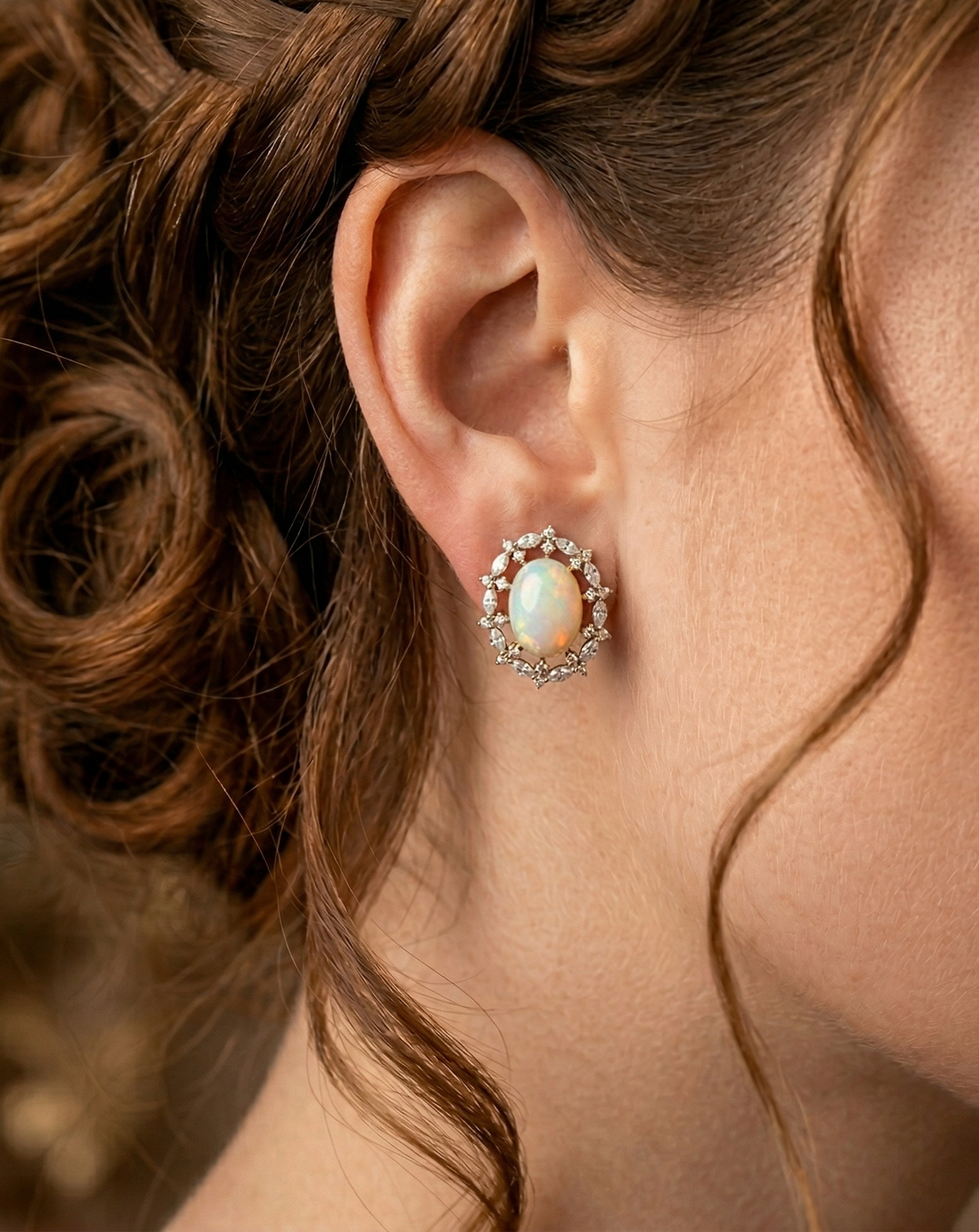 Premium Pearl Halo Luxe Studs – Gold Polish Oval Pearl Diamond Earrings