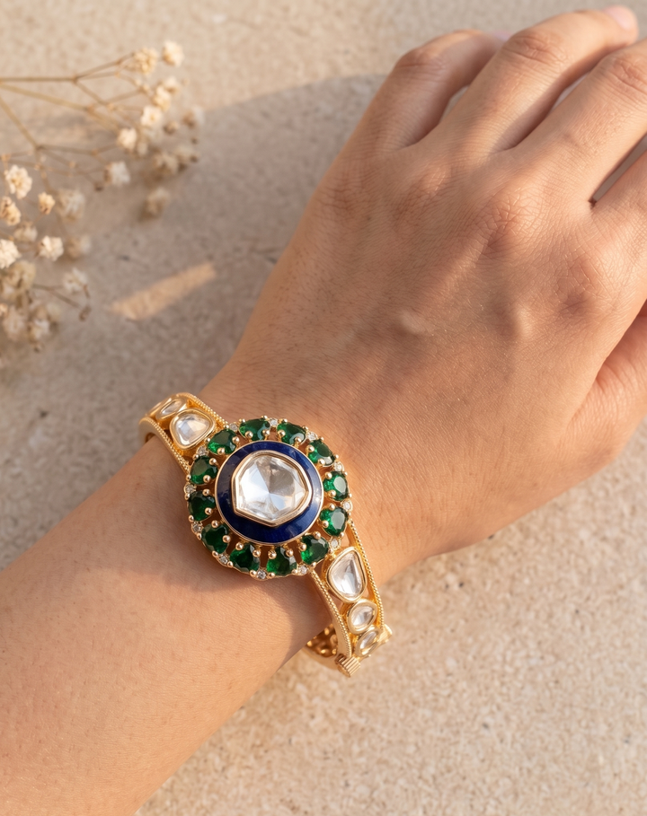 Green Polki Kundan Openable Kada for Women