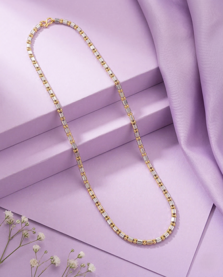Two Tone Rectangular Link Chain Necklace | Gold Silver Designer Long Chain for Women