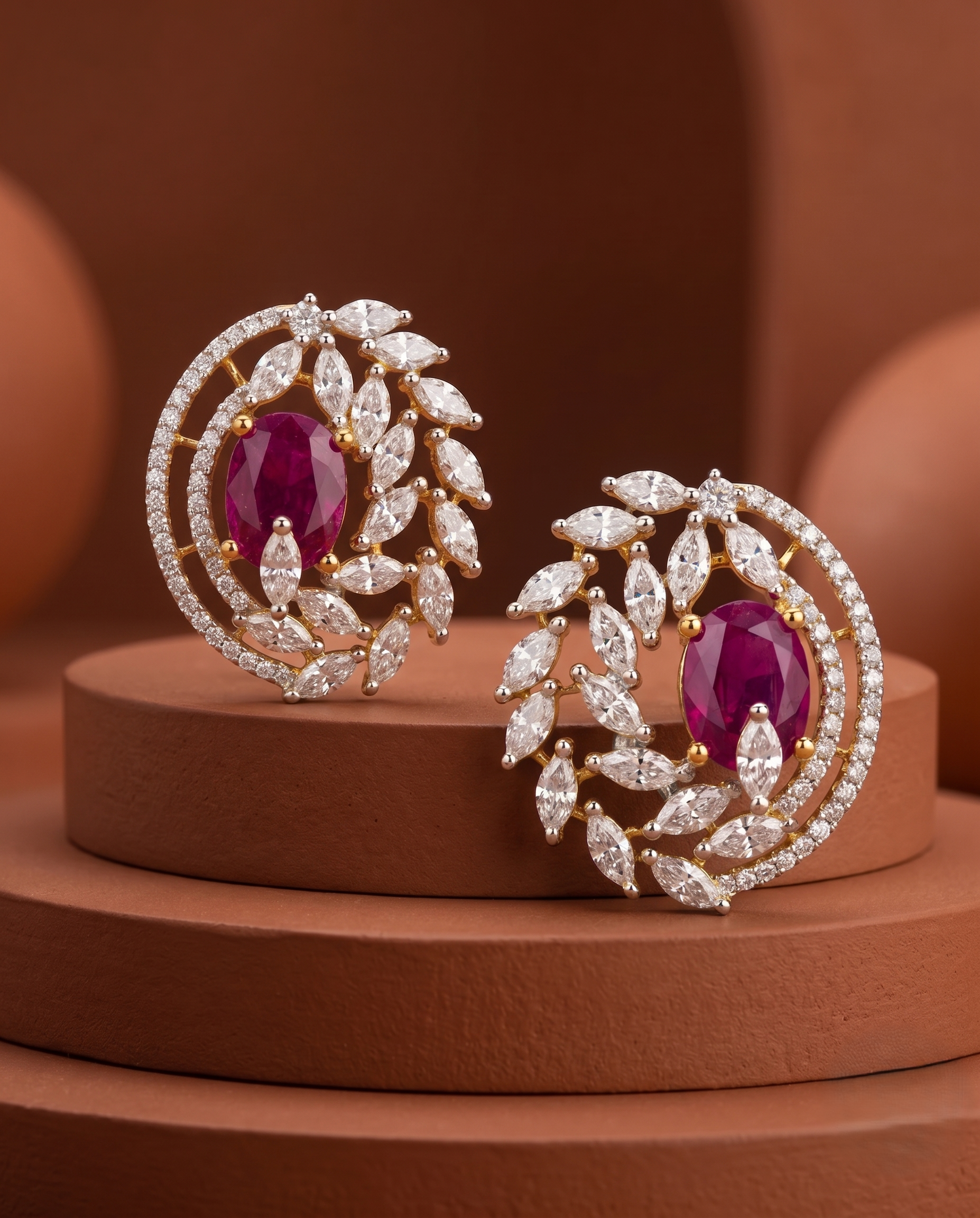 Premium Royal Vine Halo Earrings – Gold Polish Diamond Statement Design