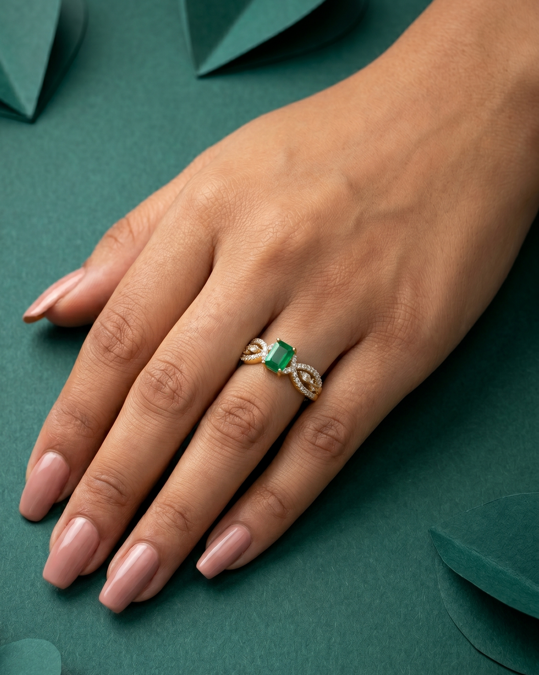 Emerald Cut Stone Designer Ring Gold Plated Adjustable – Red / Green Stone