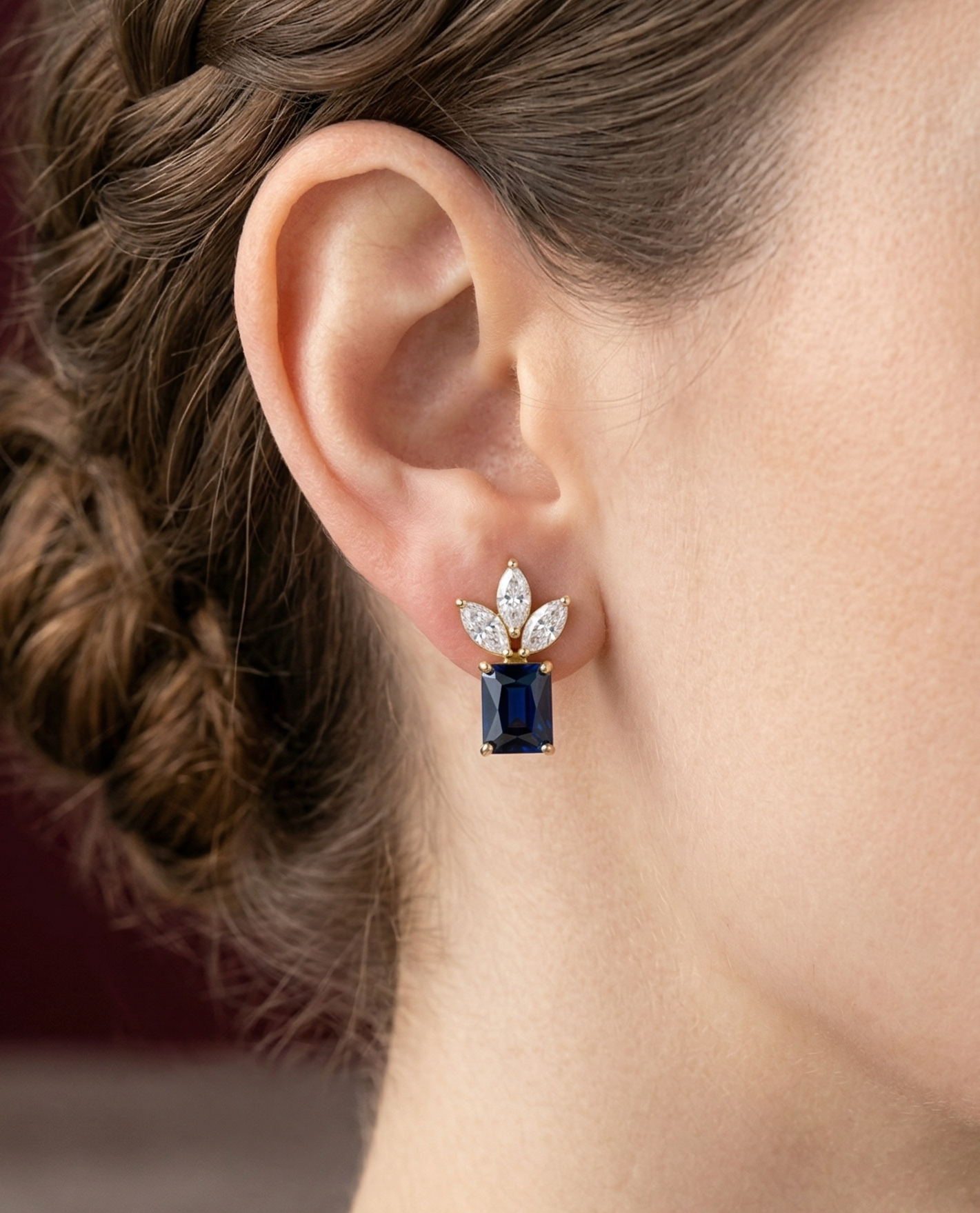 Premium Regalia Prism Studs – Gold Polish Emerald Cut Diamond Earrings (Multi Color)