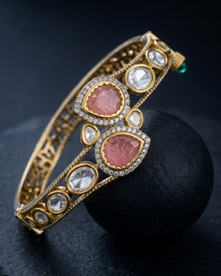 Ruhani Ruby Kundan Mossanite Openable  Kada for Women