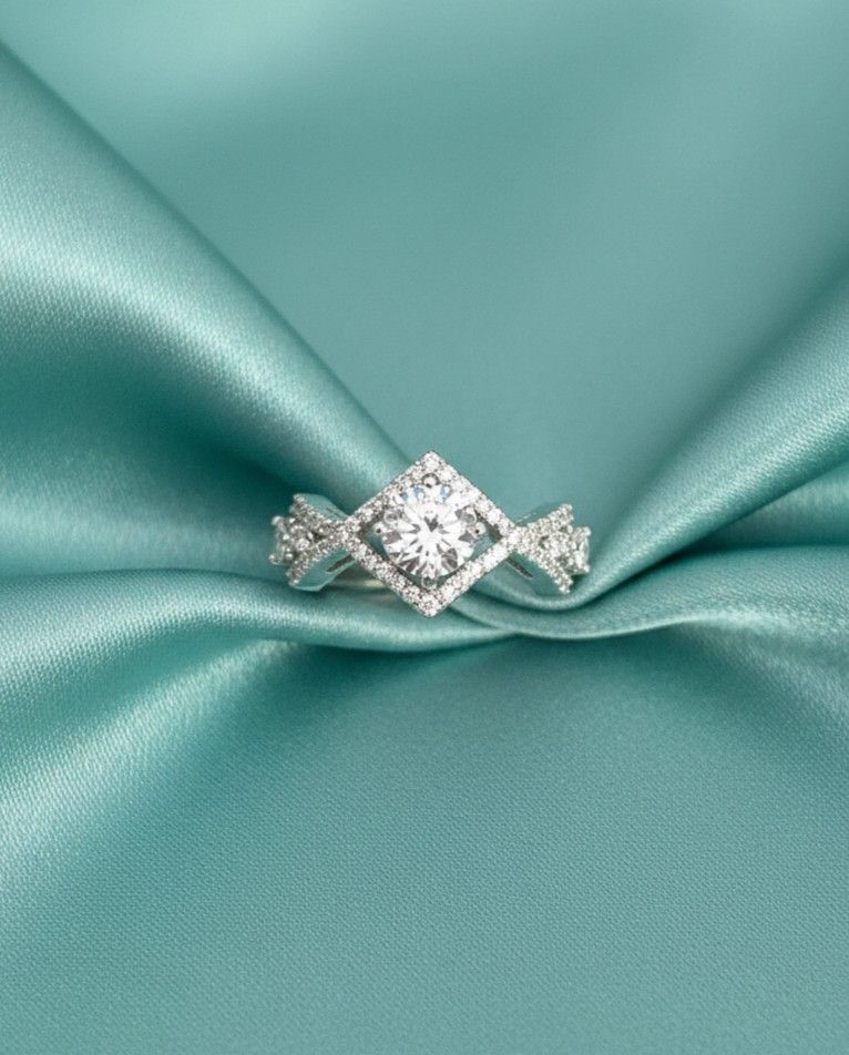 Square Halo Diamond Finish Adjustable Ring for Women