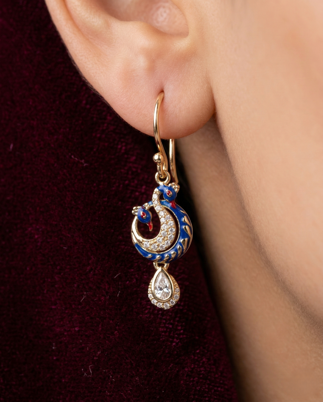 Premium Kundan Peacock Drop Earrings Green Red Blue