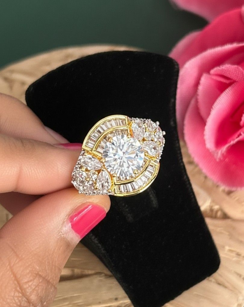 Adjustable Designer Statement Ring for Women – Gold & Silver Finish