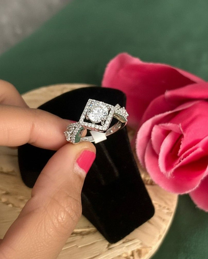 Square Halo Diamond Finish Adjustable Ring for Women