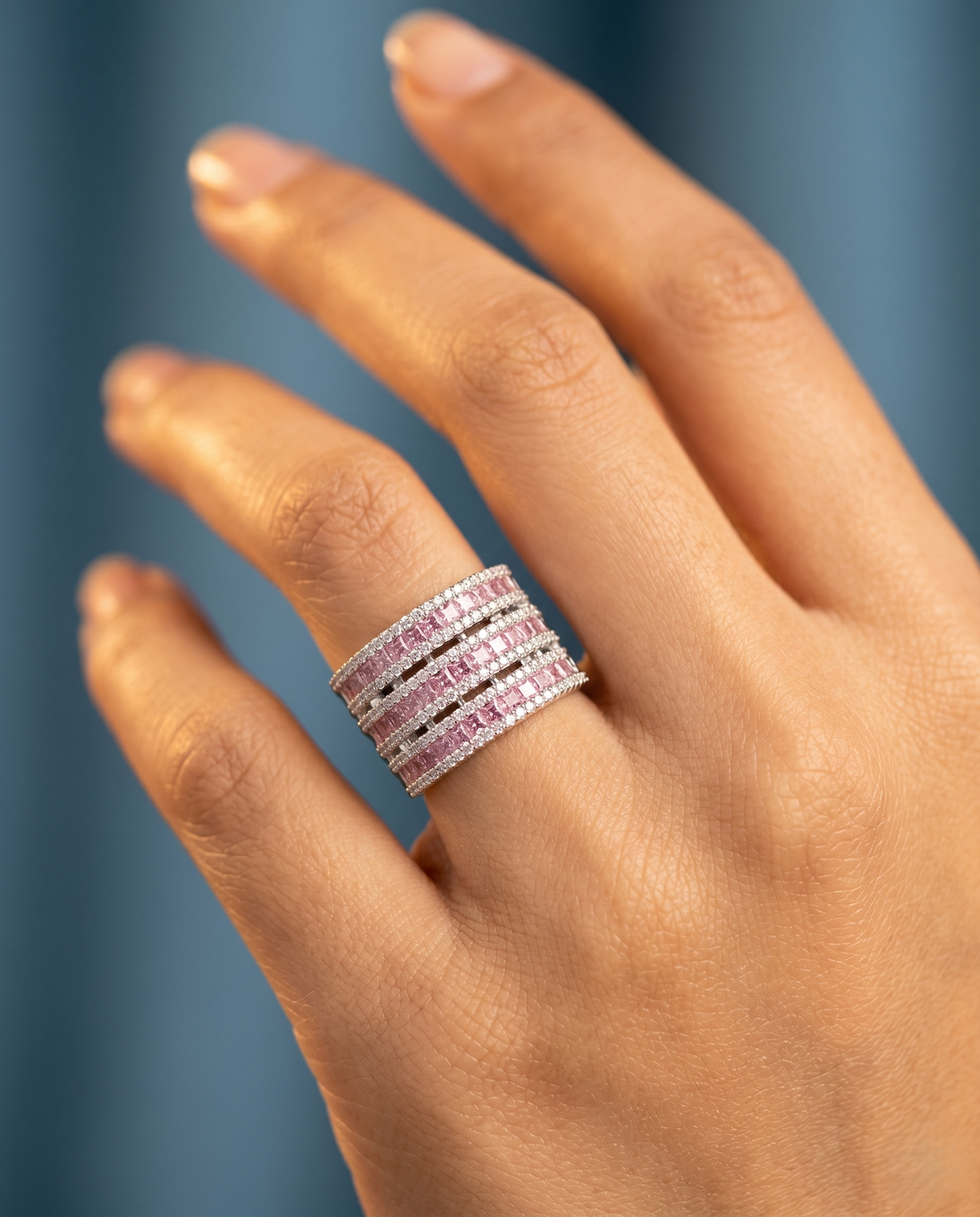 Adjustable Diamond Band Ring for Women | 6 Color Variants Multi Layer Luxury Ring