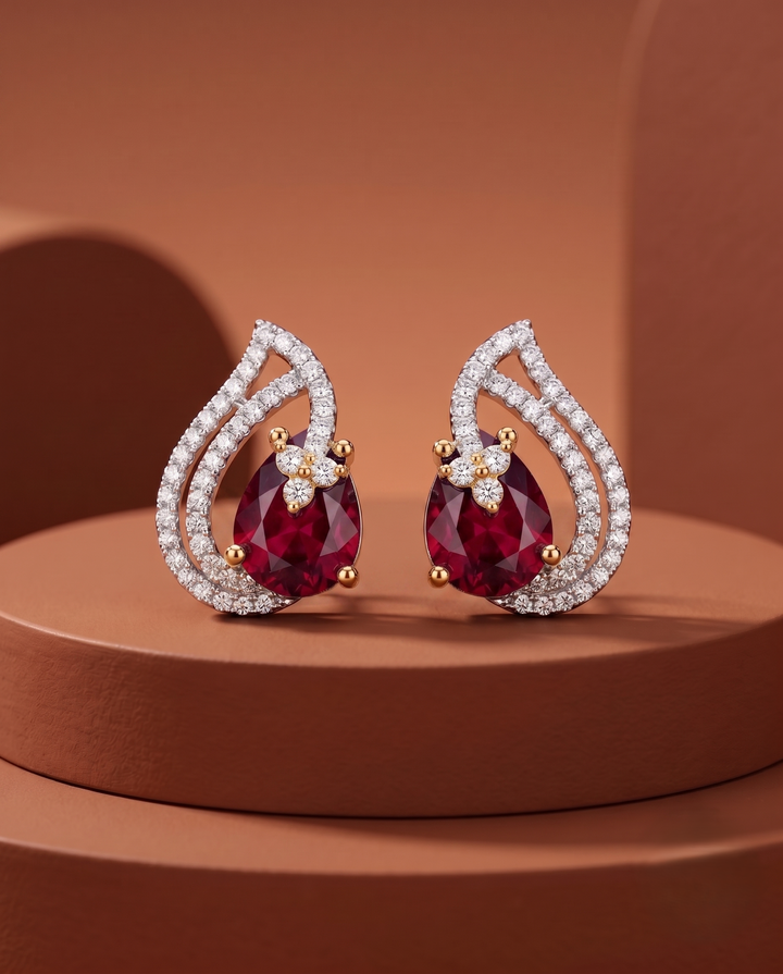 Premium Teardrop Diamond Aura Earrings for Women | Ruby, Emerald, Sapphire & Crystal Party Wear Earrings