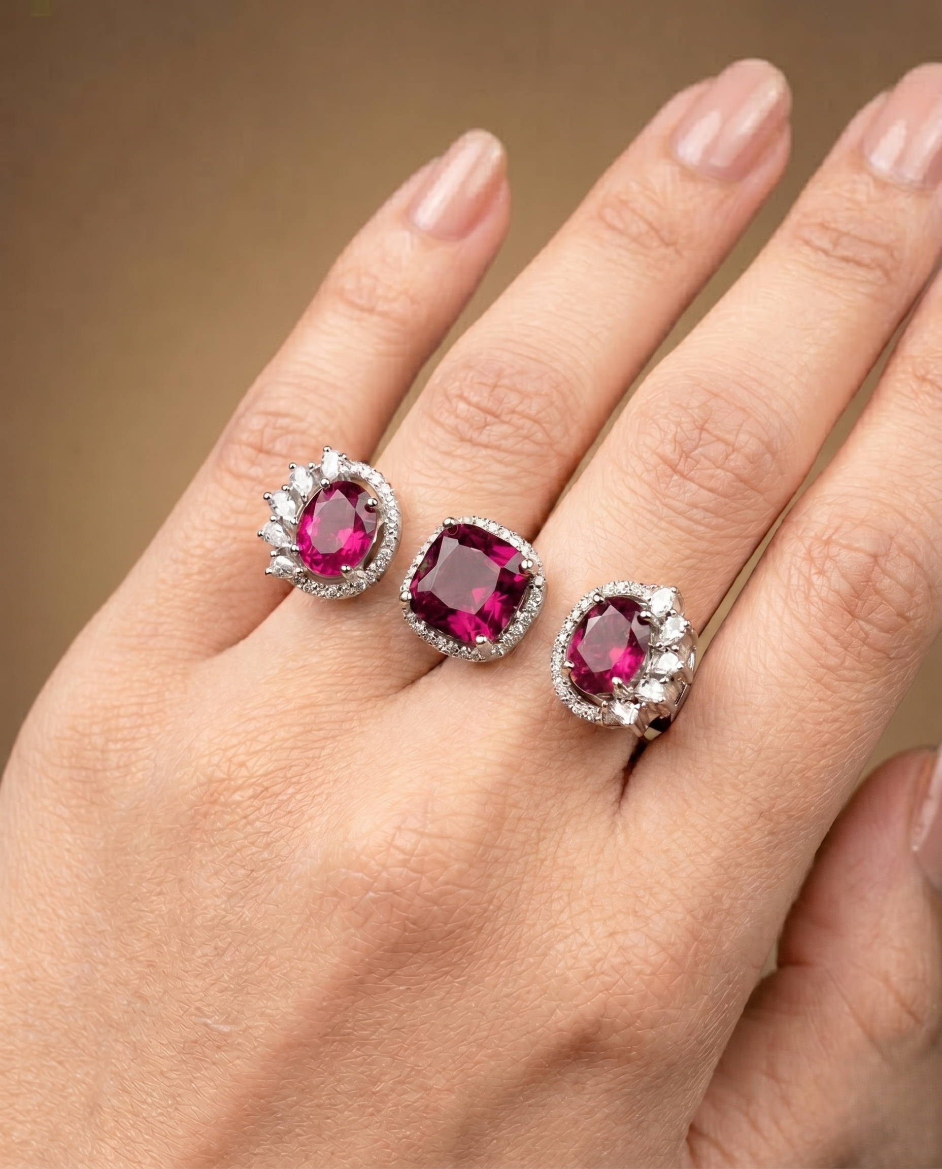 Meher Luxe Stone Adjustable Ring Trio – Elegant Crystal Statement Rings