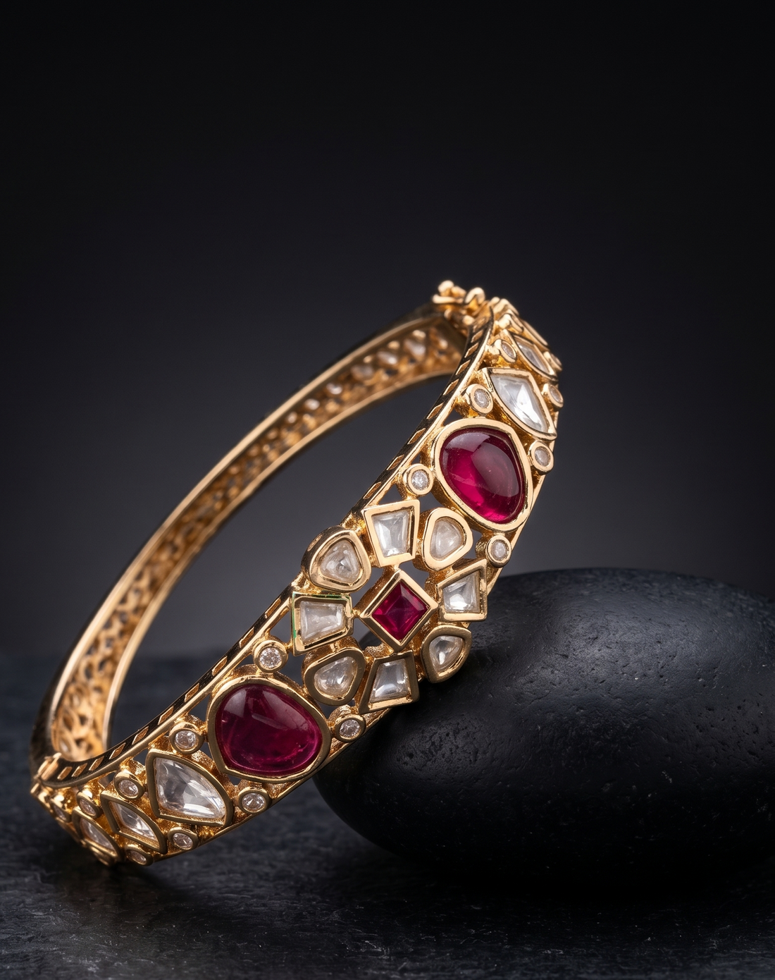 Rajnidhi Polki Gold Tone Openable Braclete For Women