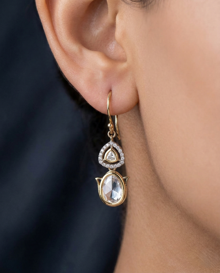 Premium Kundan Drop Earrings Gold Finish
