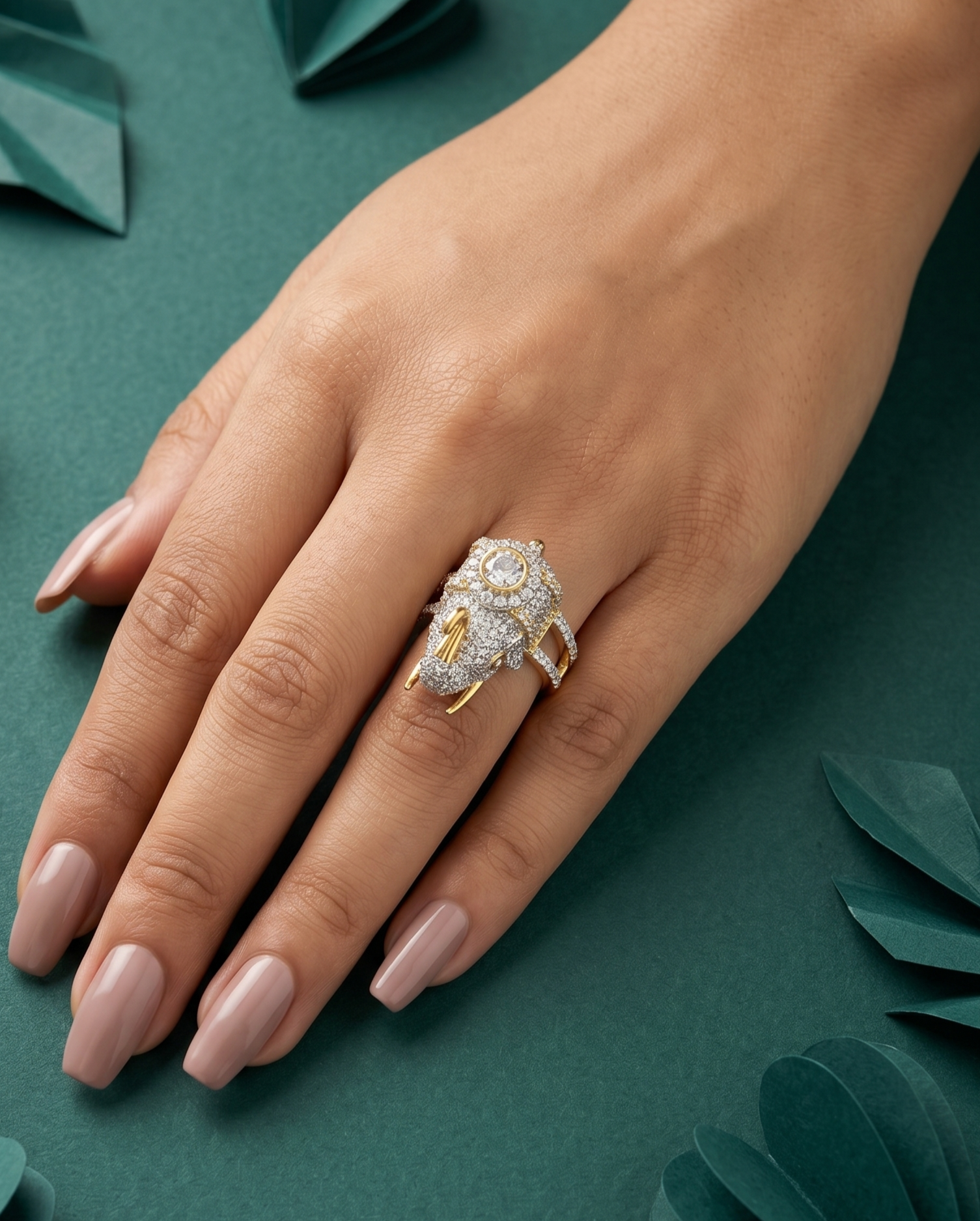 Royal Gaja Design Diamond White Stone Gold Plated Adjustable Ring