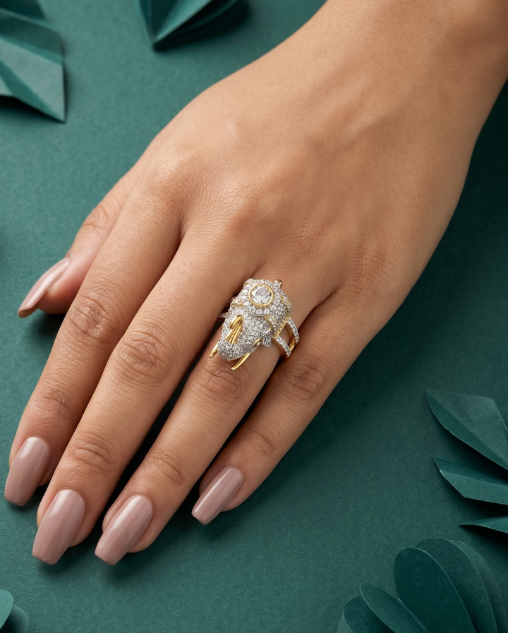 Royal Gaja Design Diamond White Stone Gold Plated Adjustable Ring