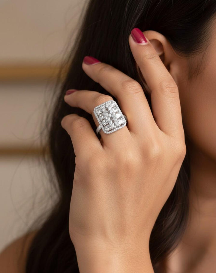 Adjustable AD Stone Statement Ring for Women – Multi Colour Variants