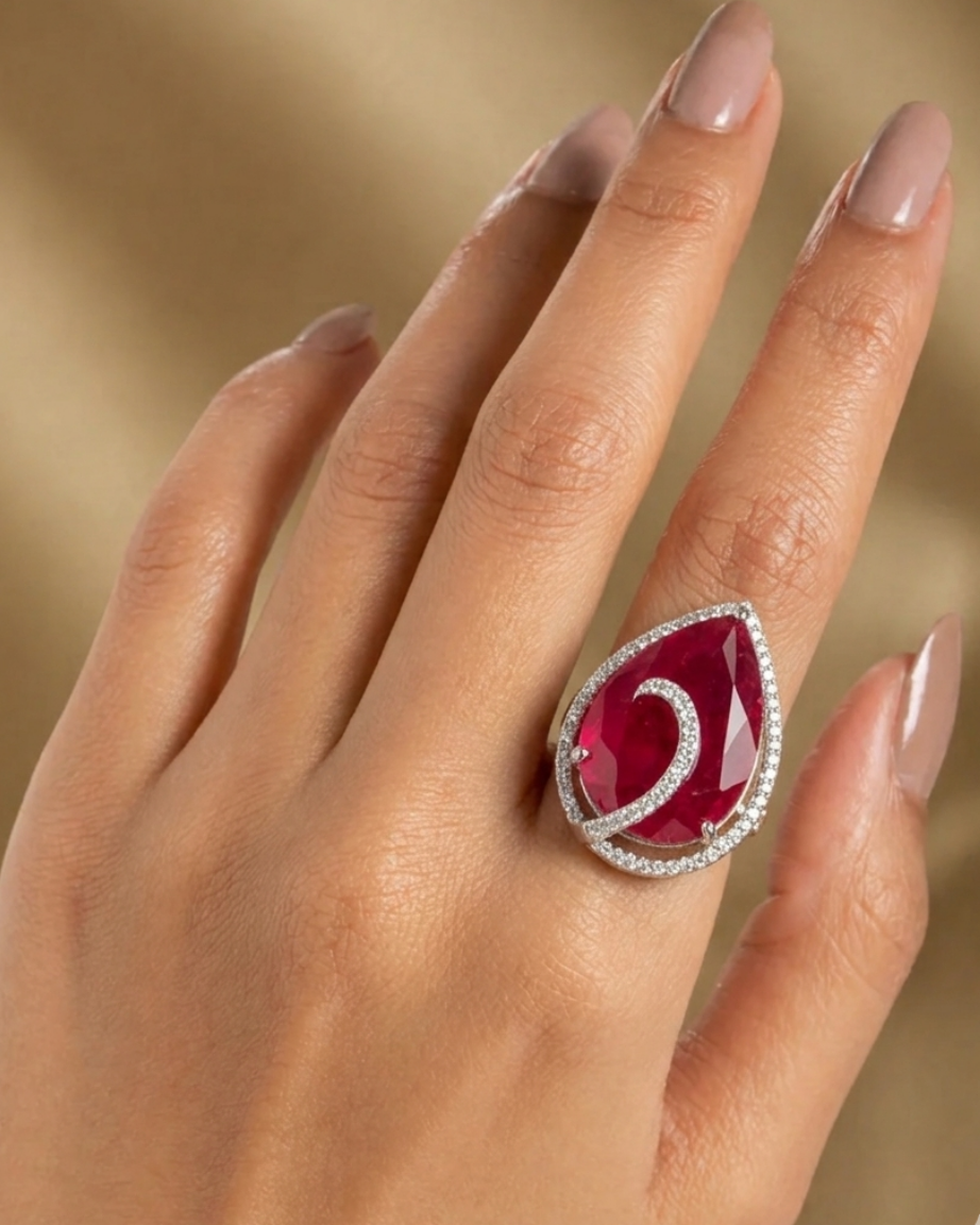Noor-e-Ruby Adjustable Teardrop Ring for Women