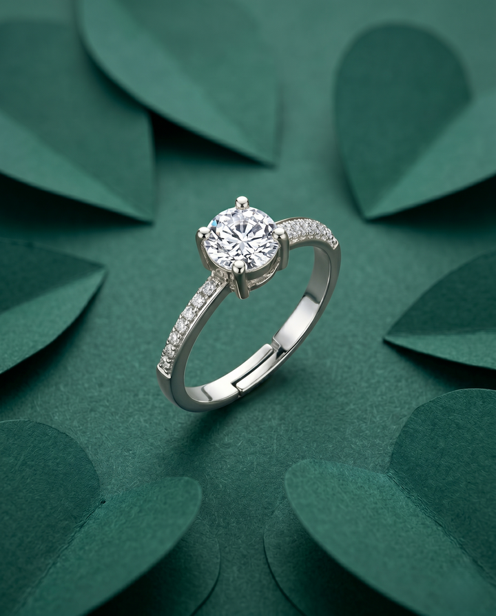 Classic Solitaire Adjustable Ring – Silver Plated Diamond Look | Minimal Elegance