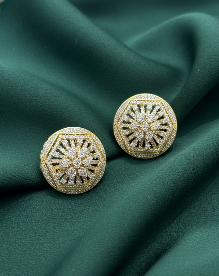 Round Diamond-Style Stud Earrings | Gold Finish Jewellery
