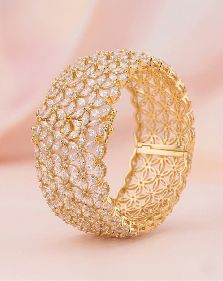 Openable Premium Floral Diamond Look Bracelet/ Bangle in Gold , Silver Tone 1 Hand Wearing Single Pcs