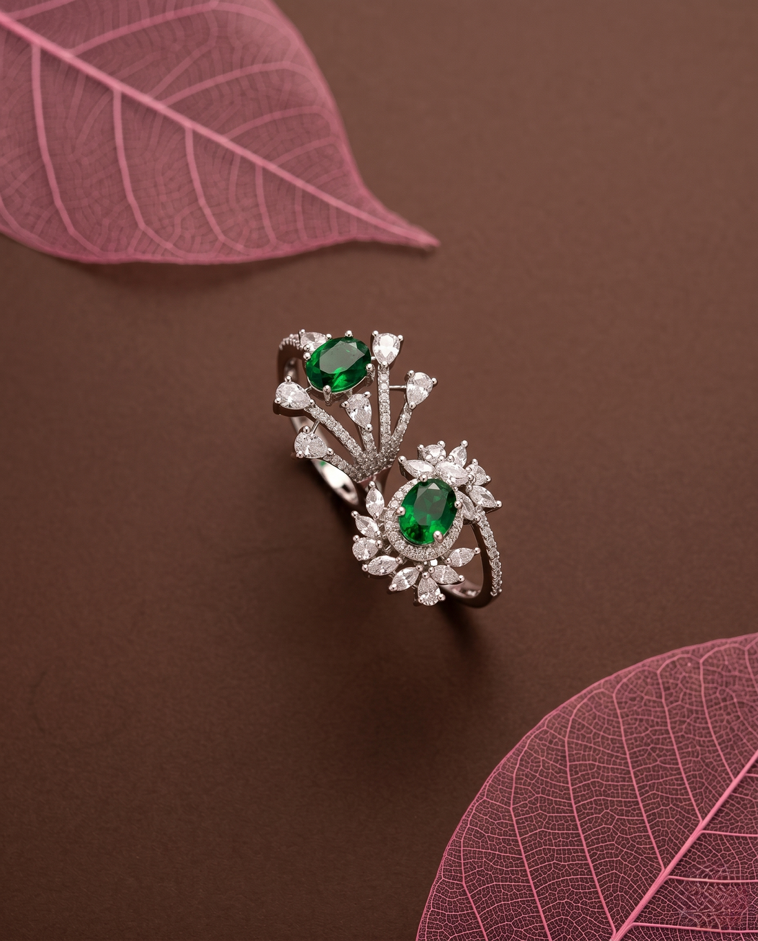 Elara Bloom Adjustable Double Finger Statement Ring