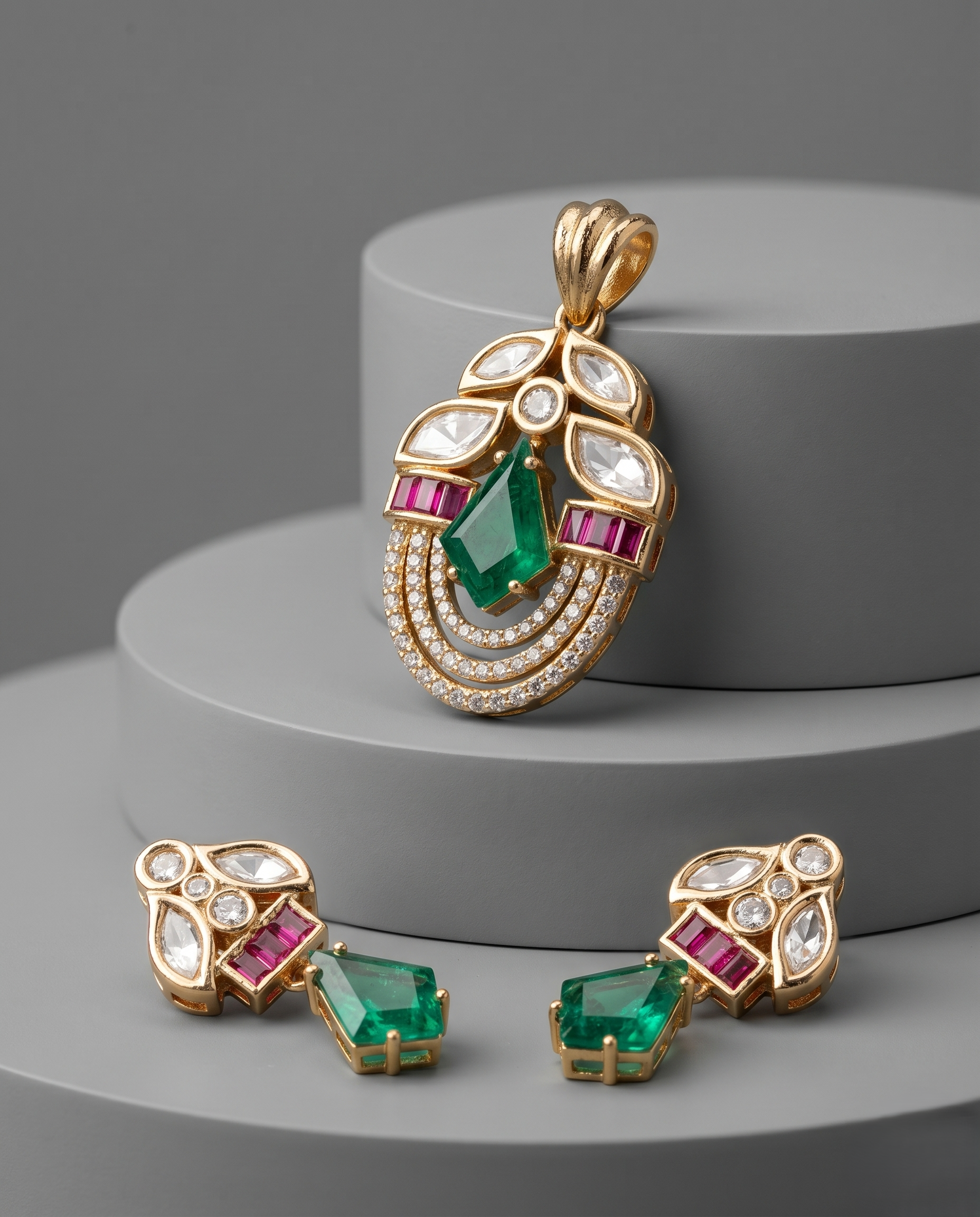 Marakata Grace Pendant Set – Emerald Green Stone Designer Jewellery Set