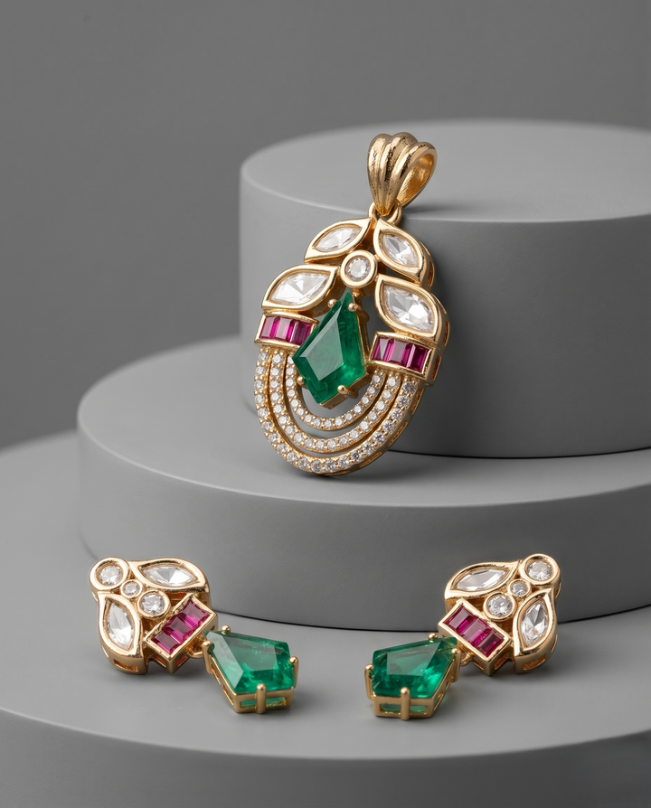 Marakata Grace Pendant Set – Emerald Green Stone Designer Jewellery Set