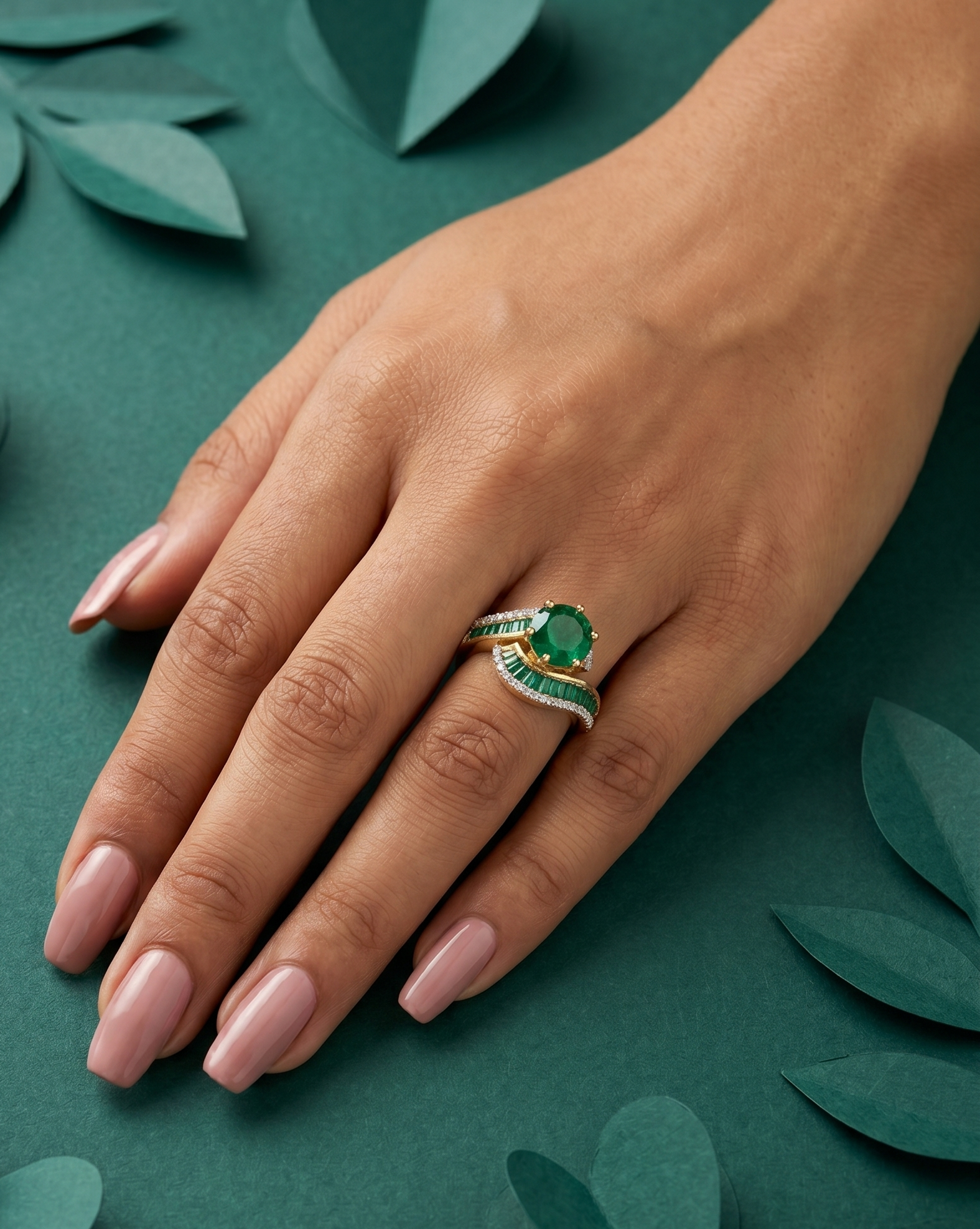 Royal Curve Stone Gold Plated Adjustable Ring (Ruby Red, Diamond White, Emerald Green)
