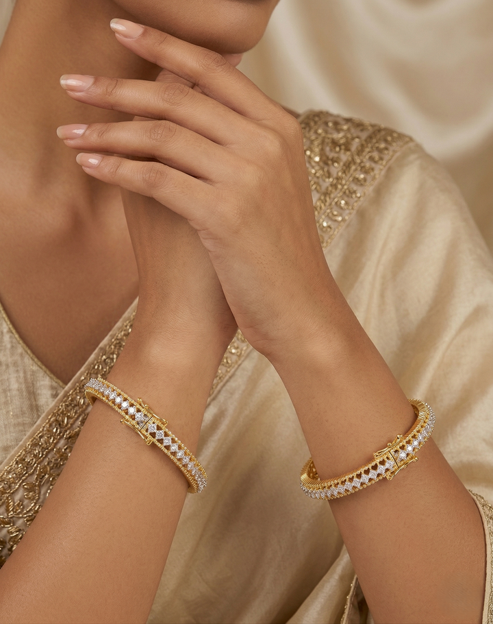 Openable Premium Diamond Look Bangles in Gold Tone (Pair)