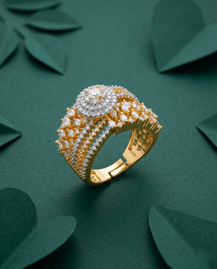Royal Crown Diamond Style Gold Plated Adjustable Ring