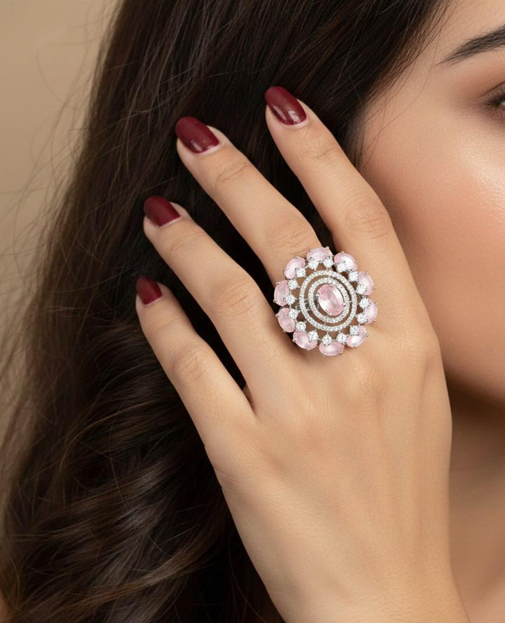 Adjustable Round Statement Ring for Women – Black, White & Pink