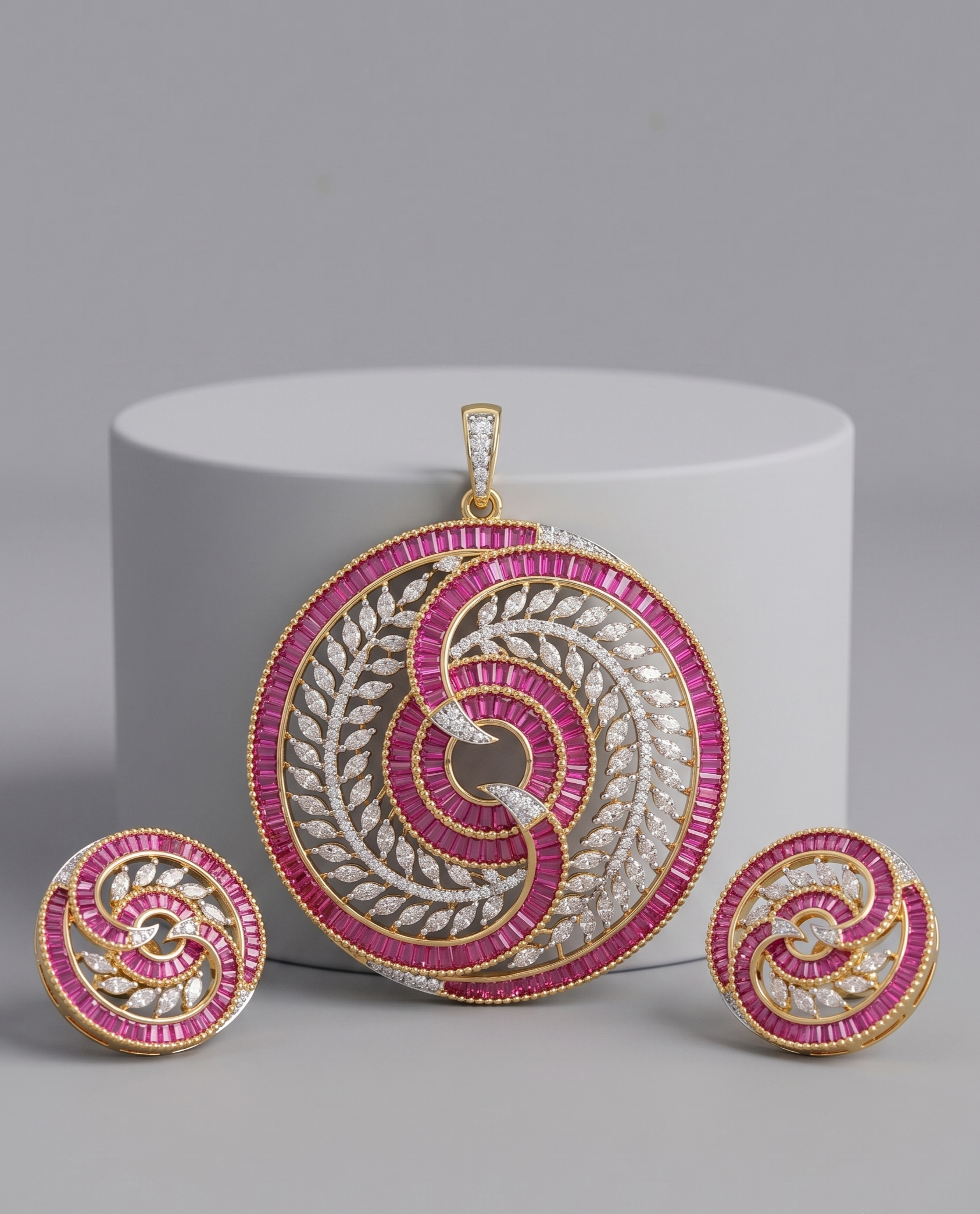 Varnika Aura  CZ Circular Designer Jewellery  Pendant Set