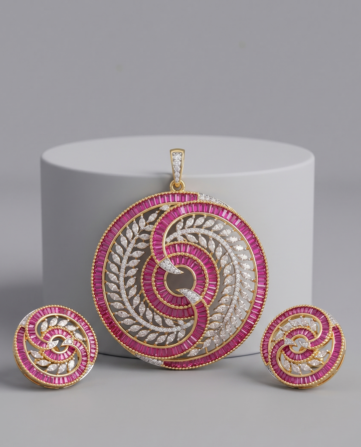 Varnika Aura  CZ Circular Designer Jewellery  Pendant Set