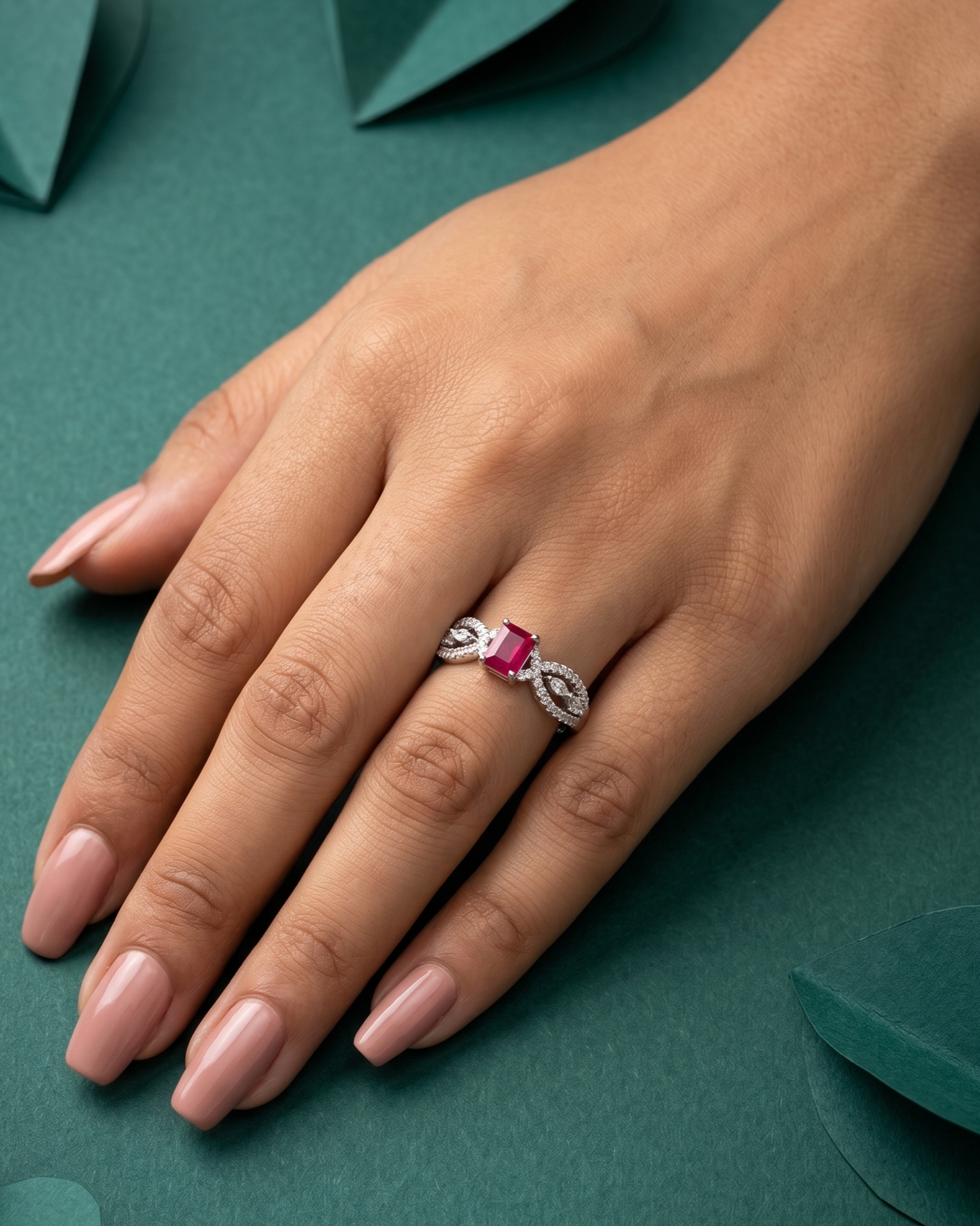 Emerald Cut Diamond Look Ring Silver Plated Adjustable – Red / Green / White Stone