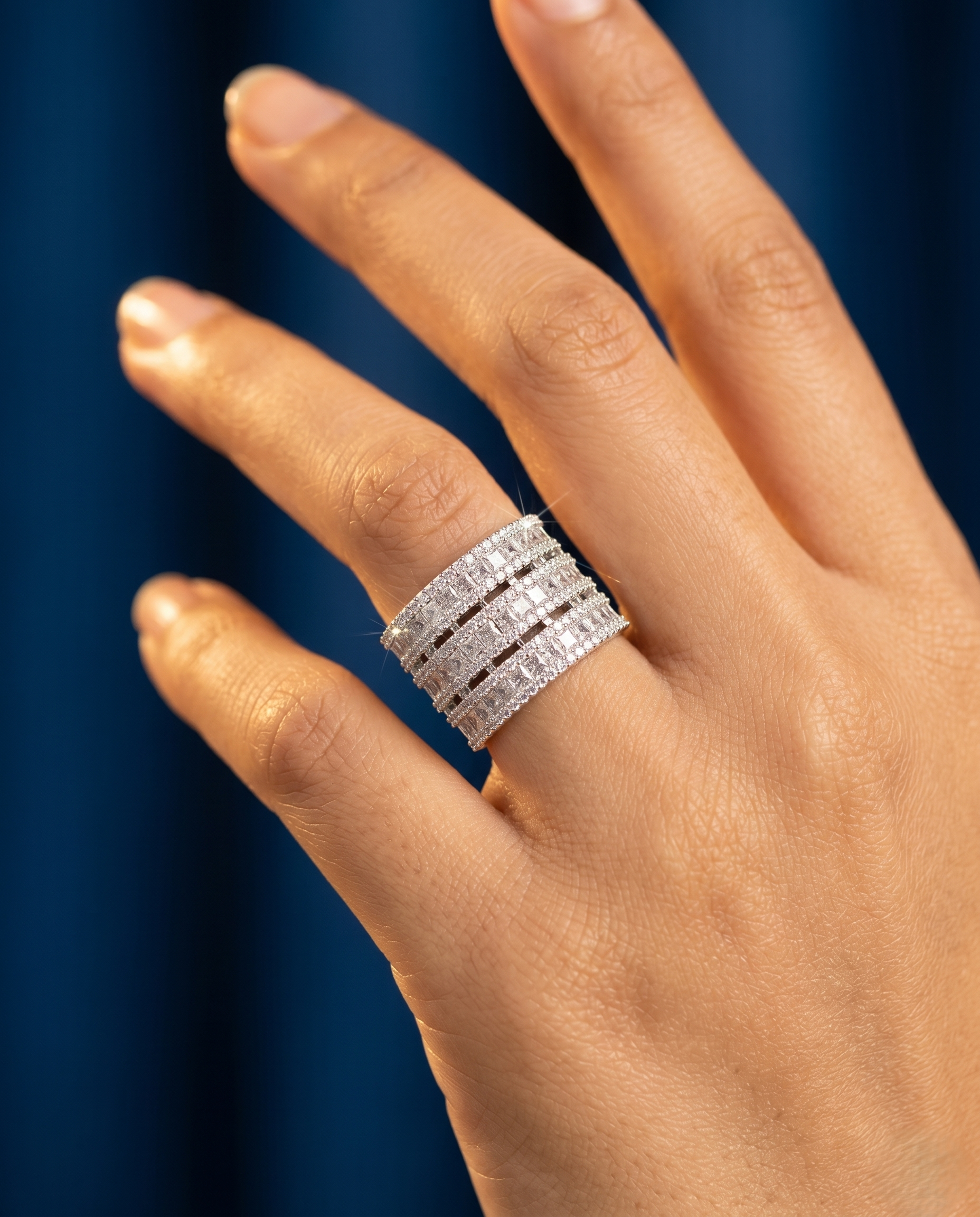 Adjustable Diamond Band Ring for Women | 6 Color Variants Multi Layer Luxury Ring