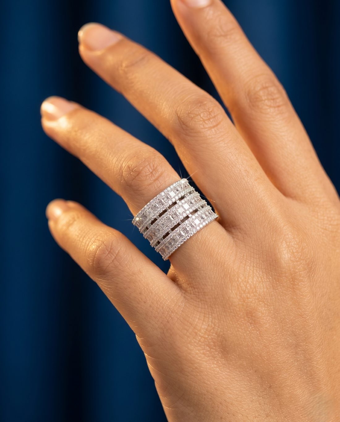 Adjustable Diamond Band Ring for Women | 6 Color Variants Multi Layer Luxury Ring