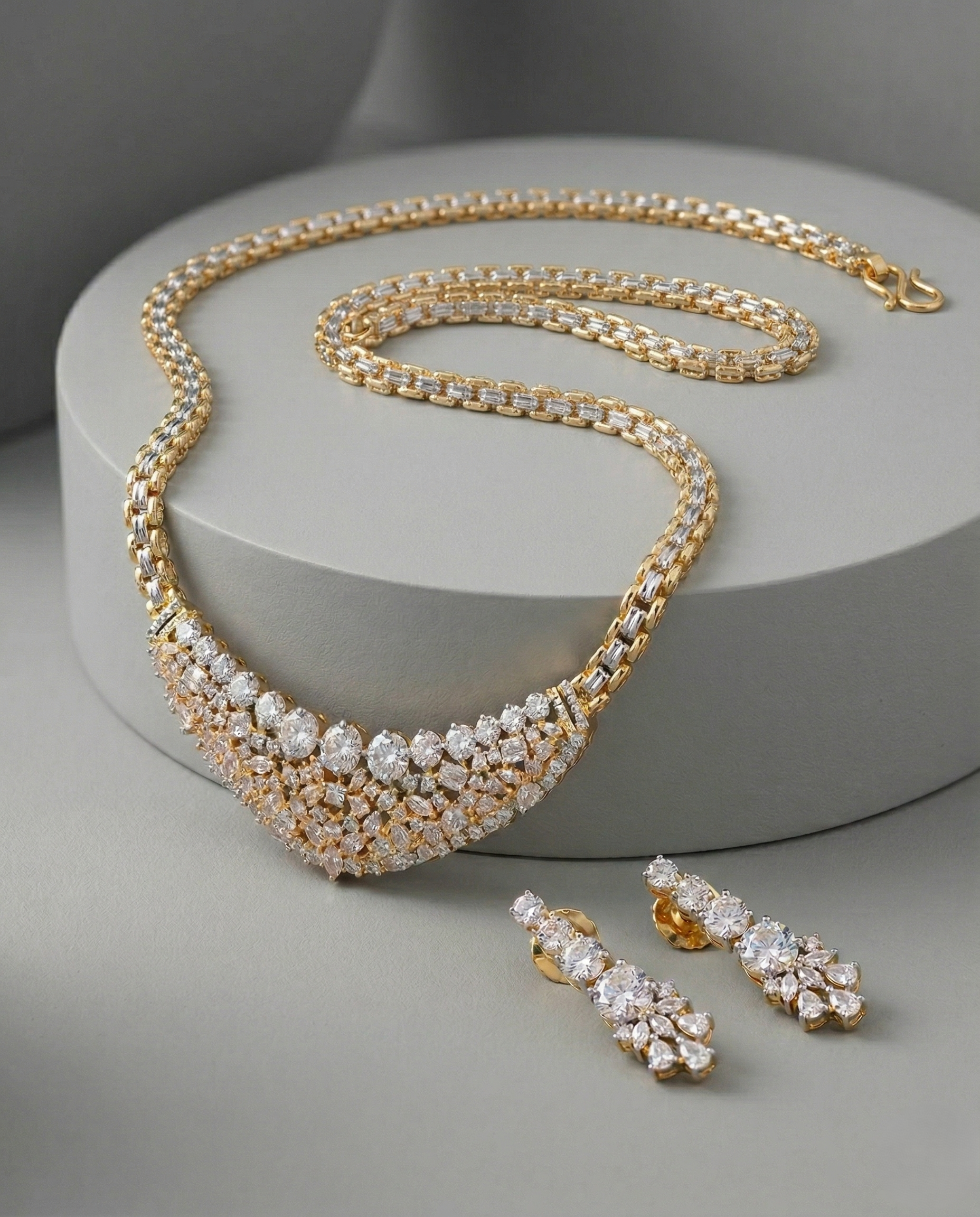 Gold-Tone Diamond-Style Necklace Set with Matching Earrings