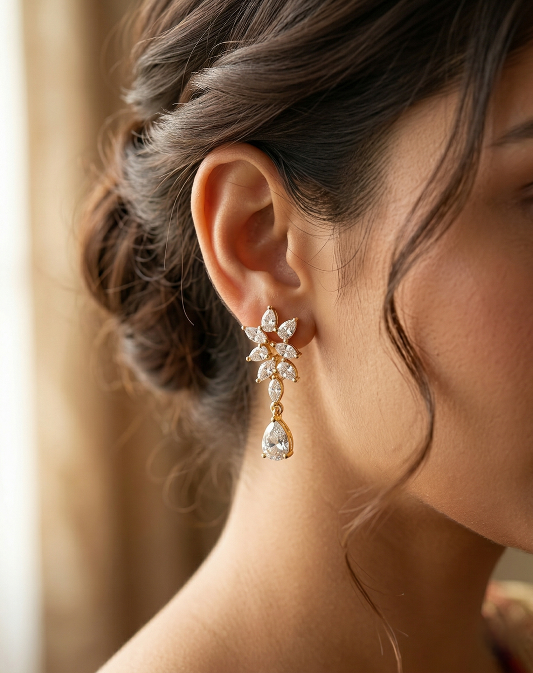 Premium Crystal Drop Diamond Floral Earrings for Women | Gold & Silver Finish Party Wear Earrings
