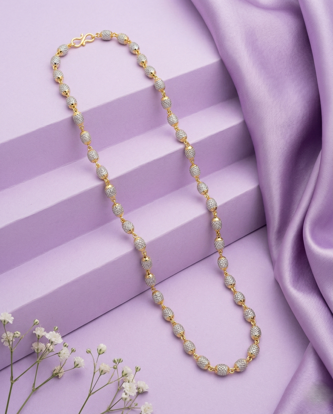 Italian Diamond Cut Beaded Chain Necklace for Women | Premium Gold Finish Stylish Chain