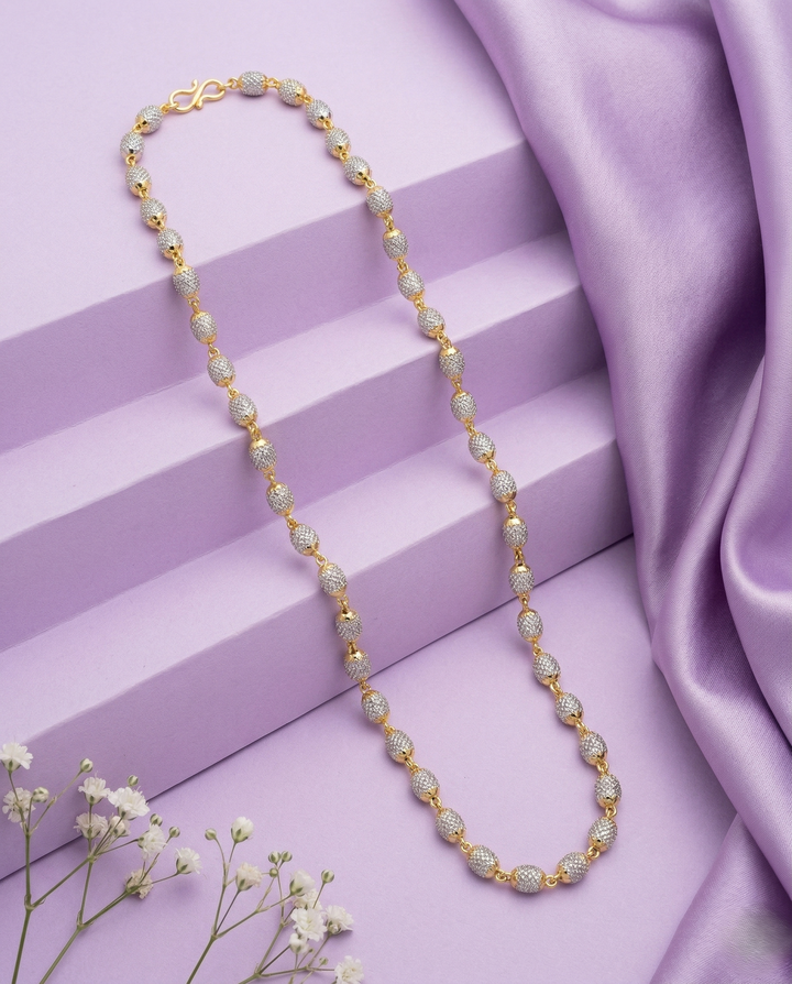 Italian Diamond Cut Beaded Chain Necklace for Women | Premium Gold Finish Stylish Chain