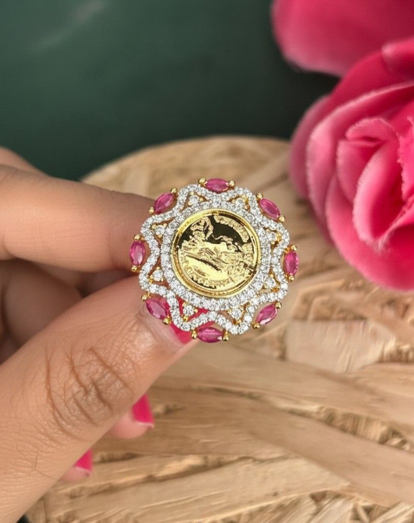 Royal Coin Halo Adjustable Diamond Finish Ring for Women