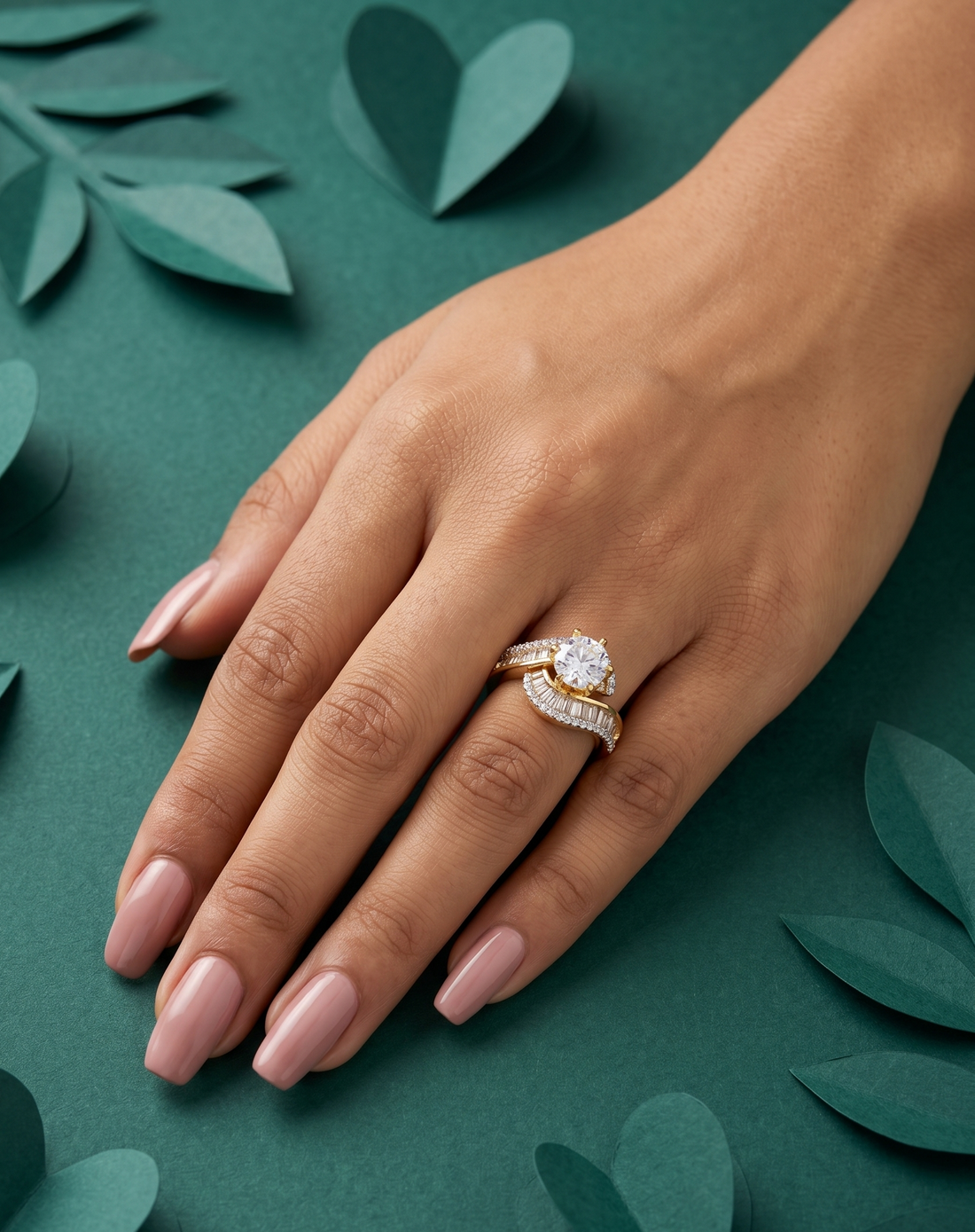 Royal Curve Stone Gold Plated Adjustable Ring (Ruby Red, Diamond White, Emerald Green)