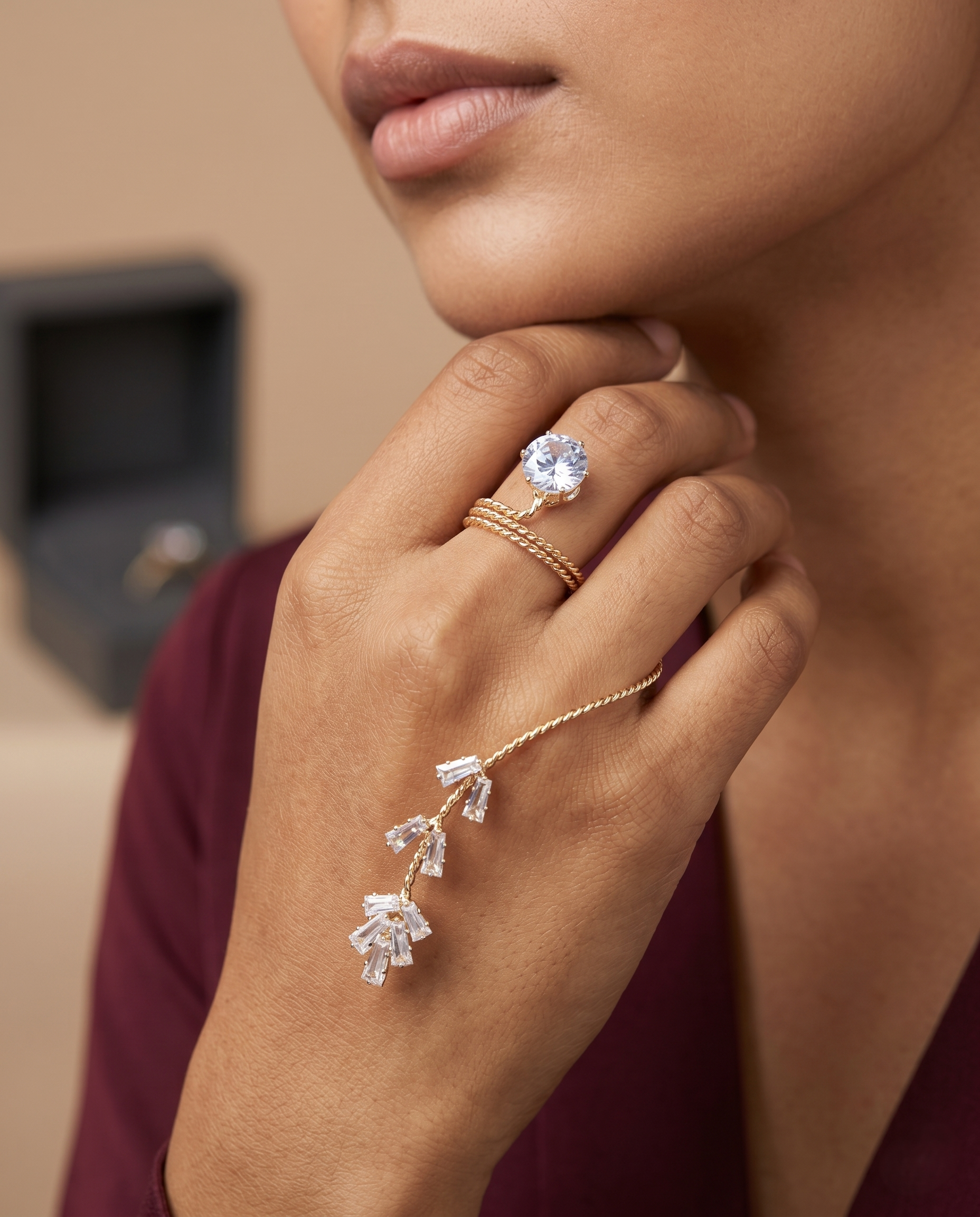 Premium Crystal Drop Statement Ring – Gold & Silver Finish