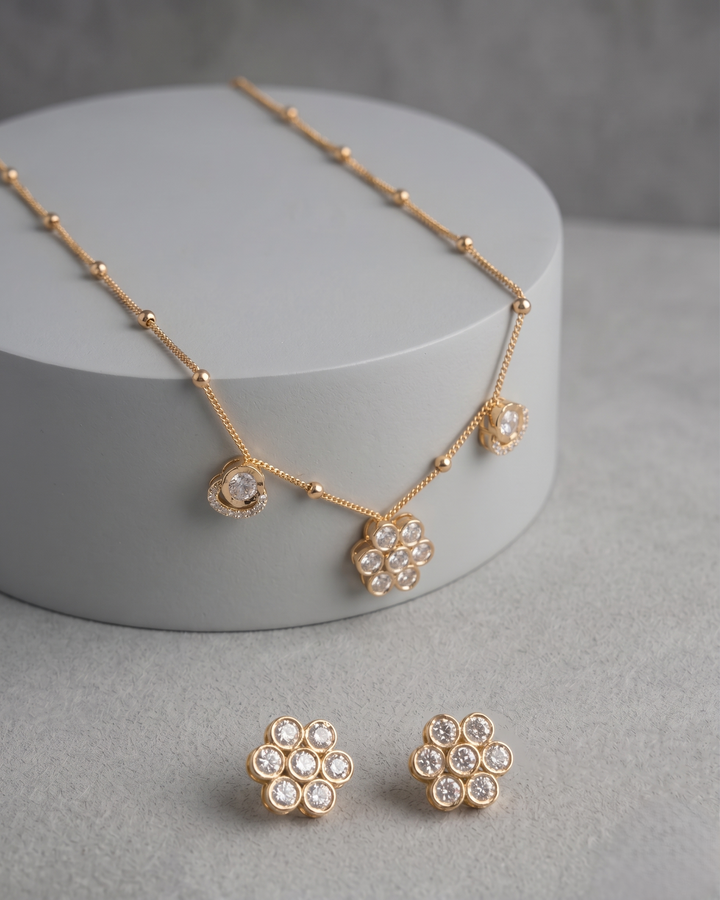 Noor Blossom Gold Finish Floral  Pendant Set for Women
