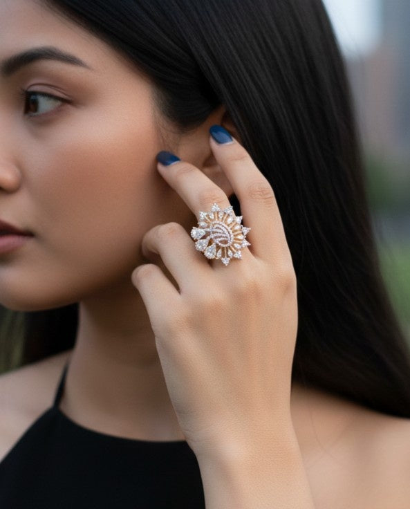 Sunburst Adjustable Statement Ring for Women – Gold Finish