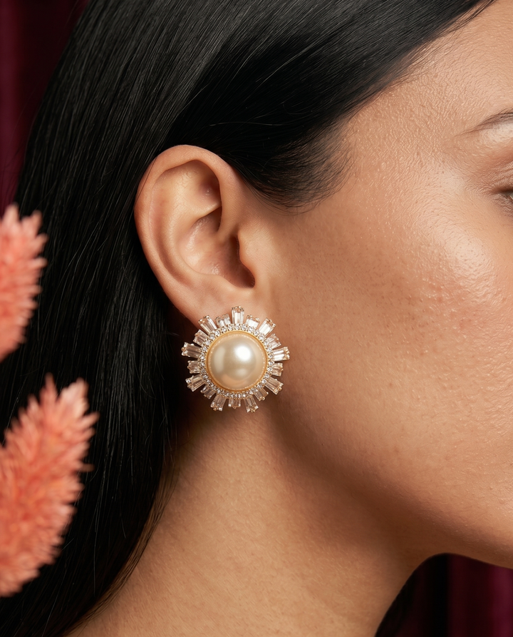 Mahira Pearl Sunburst Stud Earrings