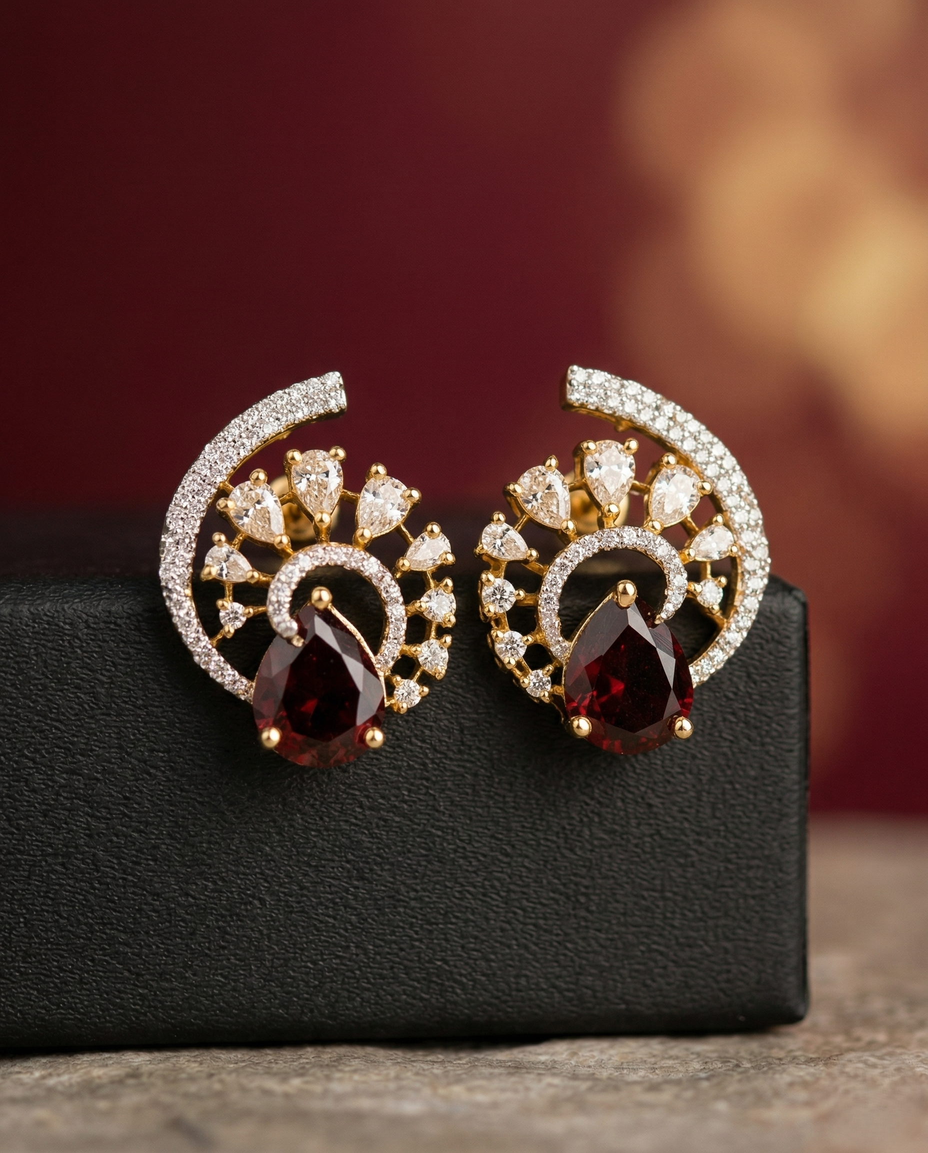 Premium Regal Spiral Drops – Gold Polish Diamond Statement Earrings