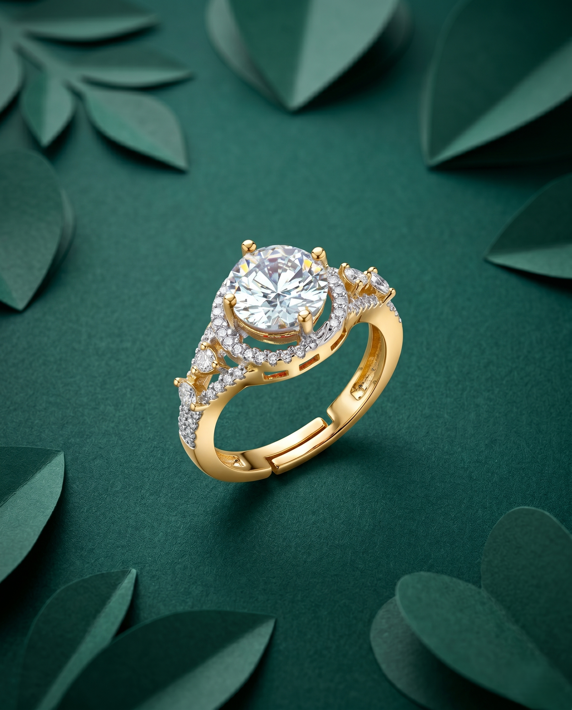 Royal Halo Stone Gold Plated Adjustable Ring (Ruby Red, Diamond White, Emerald Green)